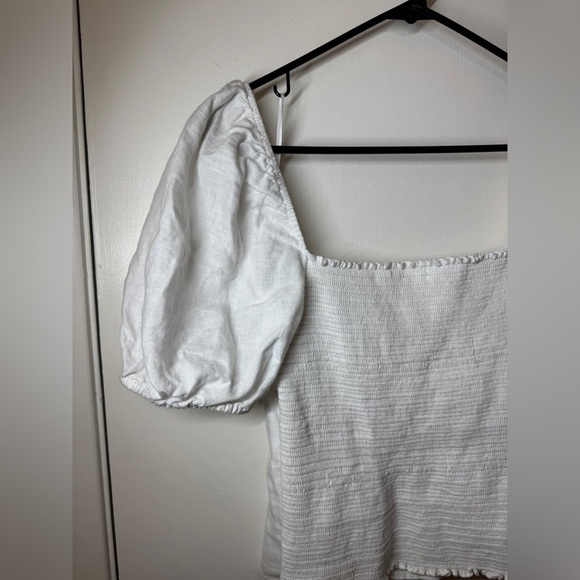 Reformation Rome White 100% Linen Puff Sleeve Smocked Cropped Peasant Top 12 - Picture 12 of 16